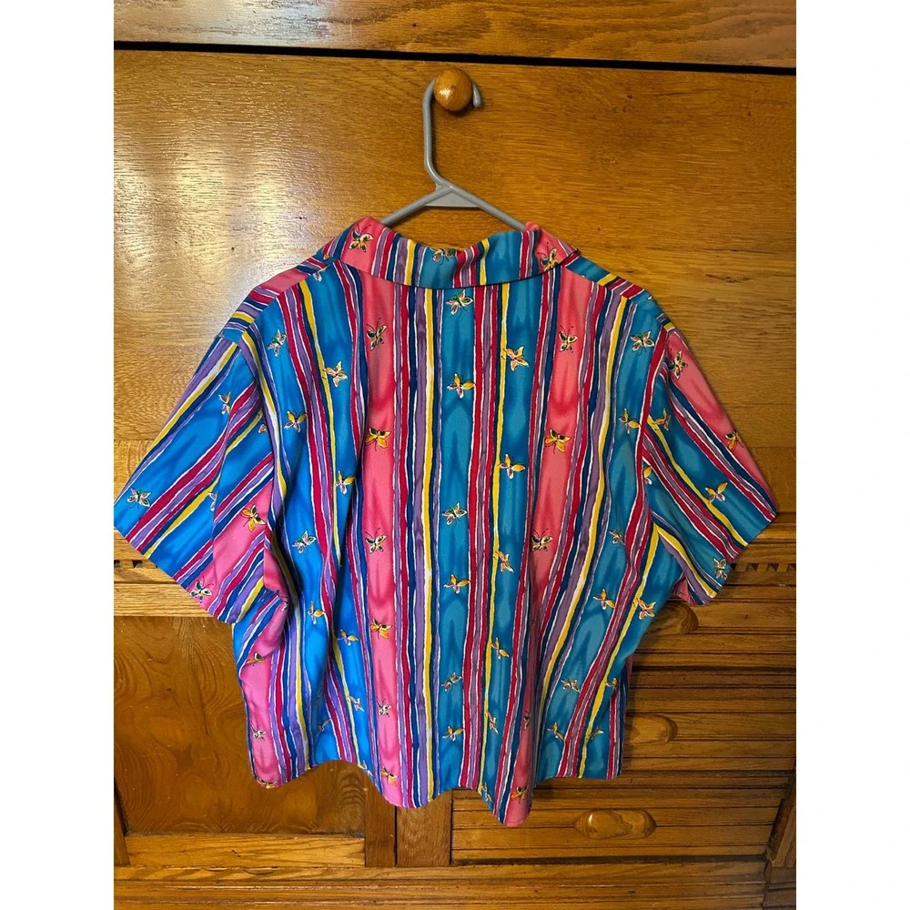 Graver Studio Y2K 3 Piece Set Butterfly Cardigan Shirt Skirt Pink Teal Fairy XL
